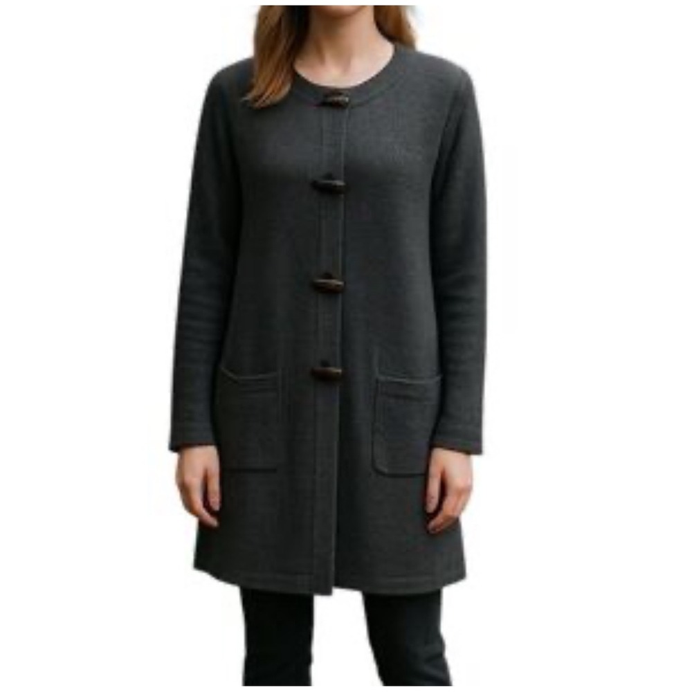 Ellen Tracy Wool Cardigan Sweater Women's Small Charcoal Career Classic Preppy